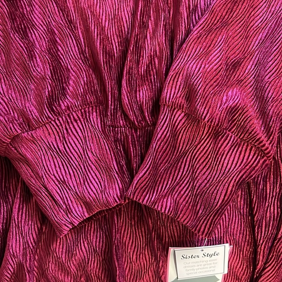 New Rare Editions Long Sleeve Textured Velvet Tiered Dress Size 8 Color Burgundy - Picture 14 of 14